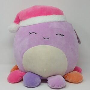 Squishmallows 16" Beula Purple Octopus with Christmas Santa Hat Holiday With Tag